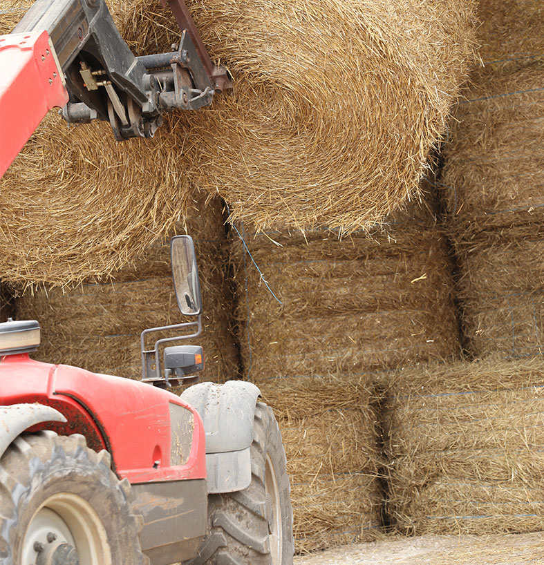 Bale of hay being moved in a safe manor for the ASHCA website.